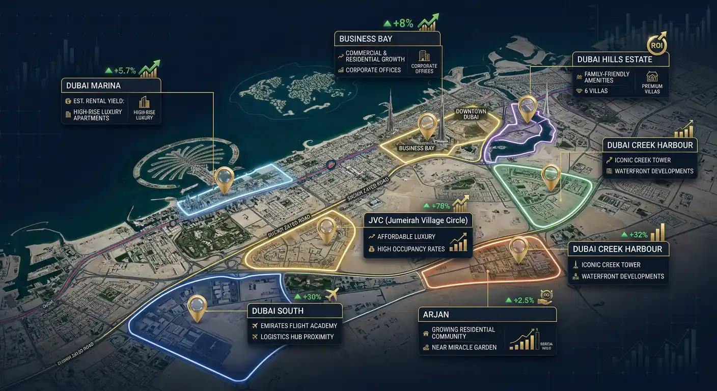 Dubai property investment map showing top communities in 2026