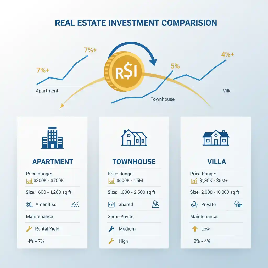 Apartment vs townhouse vs villa investment comparison in Dubai